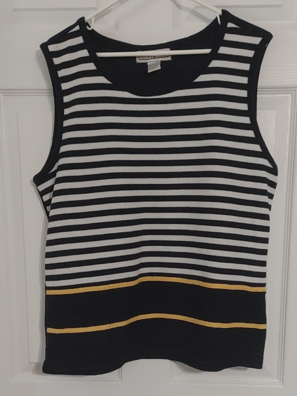 Knit Sleeveless Top by Dress Barn Navy & White Striped with Yellow Trim Size XL